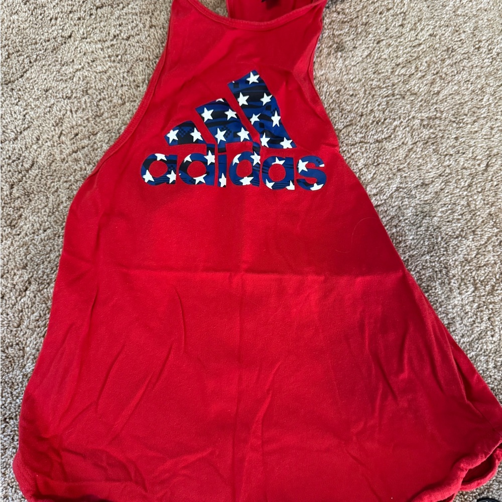 Adidas Red Tank Top with Blue Star Logo